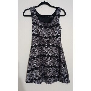 BeBop Womens Silver Black Floral Lace Fit & Flare Sleeveless Party Dress Size M